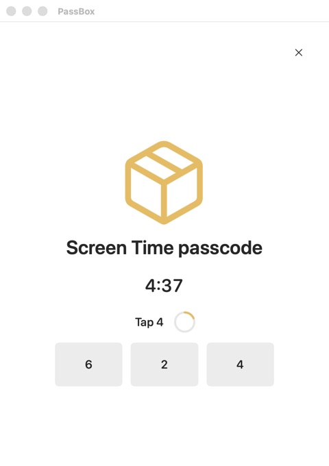 PassBox Focus session showing a number prompt and response buttons